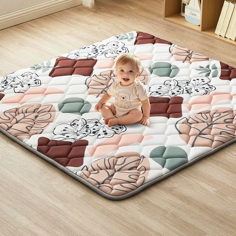 Couverture d'éveil pour bébés, 150 x 150 cm, tapis d'éveil pliable, doux et antidérapant, convient pour chambre d'enfant, tapis de sol (feuilles) (1/5)