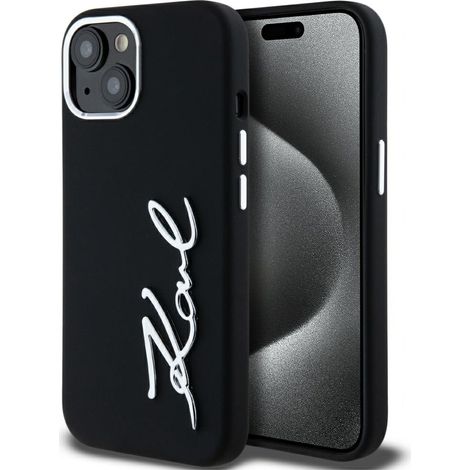 Karl Lagerfeld Silikon-Metall-Hülle in Schwarz für iPhone 15 (1/5)