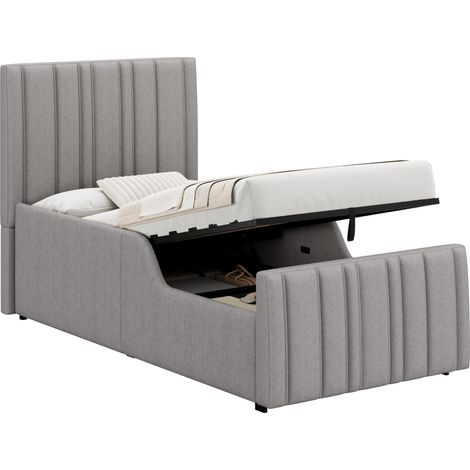 MEUBLIV Cama 90x200 cm gris con almacenaje hidráulico, sin colchón (1/5)