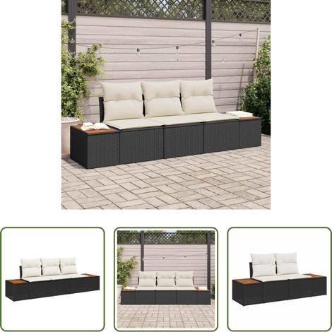 vidaXL Poly-Rattan - Gartensofa-set mit Kissen 3 pcs Schwarz Poly-Rattan (1/5)