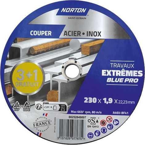 NORTON - Disque extrême métaux 230x1.6x22.2 lot 3+1