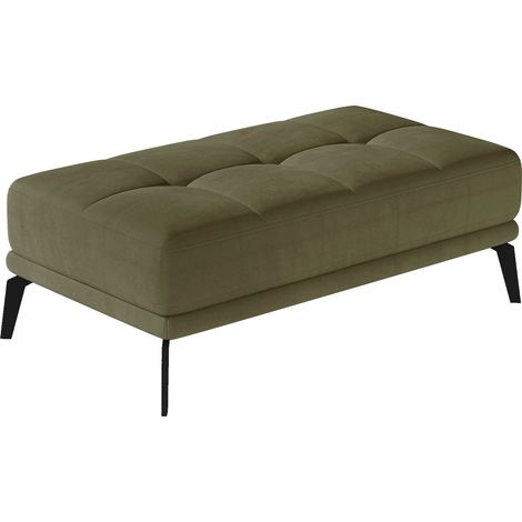 Pouf moderne velours capitonné et pieds métal noir TORPILLE-Vert kaki (1/3)