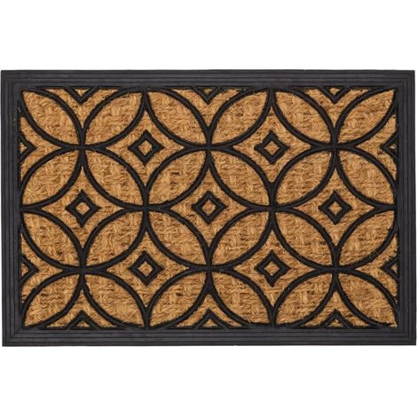 Zerbino in fibra di cocco naturale e gomma da 60x40 cm con spessore di 1 cm - Tappeto d'ingresso porta antiscivolo con bordino - Fantasia decoro cerch (1/5)