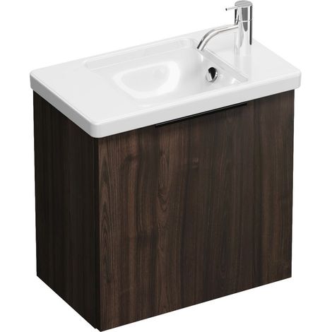 Vasque en céramique Burg Eqio + meuble sous-vasque, décor châtaigne truffe/blanc alpin GR0200