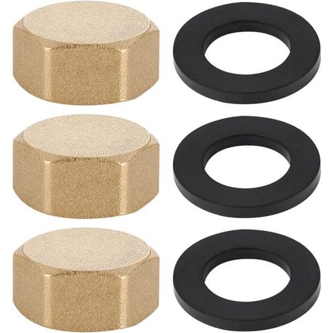 3 Pièces Bouchons à Visser Femelles en Laiton 1/2 Pouce avec Joint, Bouchons d'Extrémité de Tuyau à Écrou Hexagonal pour Robinet, Machines à Laver, Radiateurs, Lave-vaisselle, Jardin (1/5)