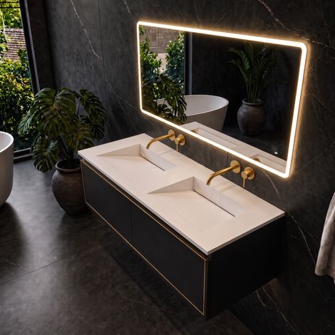 Plan double vasque Solid Surface Balneo ALVERIA blanc 120 cm (1/5)