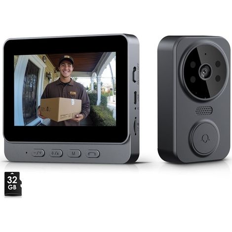 Kabellose Türklingel mit Kamera – Bluetooth-Video-Türsprechanlage für den Außenbereich – 4,3-Zoll-Bildschirm – Nachtsicht – Gegensprechanlage – 64-GB-Speicherkarte (1/5)