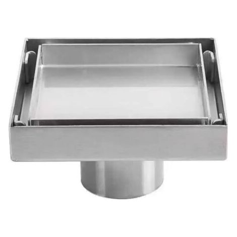 Tigrezy – Siphon de sol en acier inoxydable SUS 304 – Drain carré 10 x 10 cm – Capacité de drainage élevée – Anti-odeurs et nuisibles