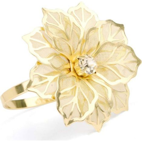 Lot de 12 ronds de serviette dorés ajourés à motifs floraux, en alliage, parfaits pour les dîners de Noël, les mariages (1/5)