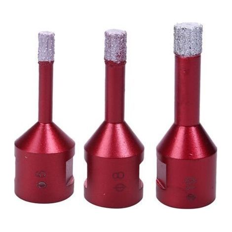 Set de 3 trépans diamant M14 – Diamètres 6/8/10mm – Longueur 60mm – Pour perçage à sec en carrelage, marbre, granit (1/4)