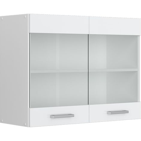 Pensile universale R-Line, Bianco lucido, 80 cm con ante in vetro, Vicco