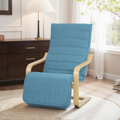 Sillón de Salón con Reposapiés Ajustable Butaca Tapizada en Lino Sintético para Oficina Dormitorio 66,5x94x100cm Azul (1/5)