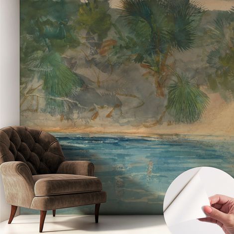 Papier peint autocollant adhésif avec motifs pour salon et chambre accessoire stylé pour votre intérieur Rive tropicale 250x250 cm (1/5)