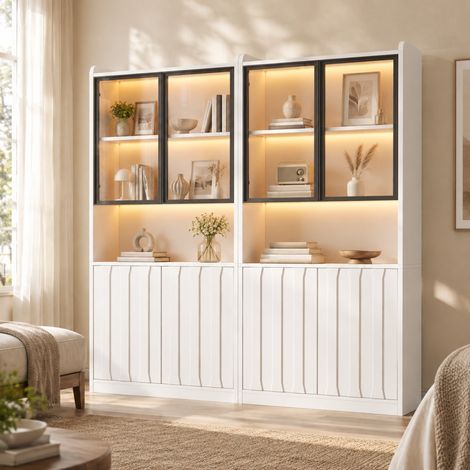 Vetrina LED a 2 pezzi 160 x 35 x 200 cm bianco DESVIAE (1/5)