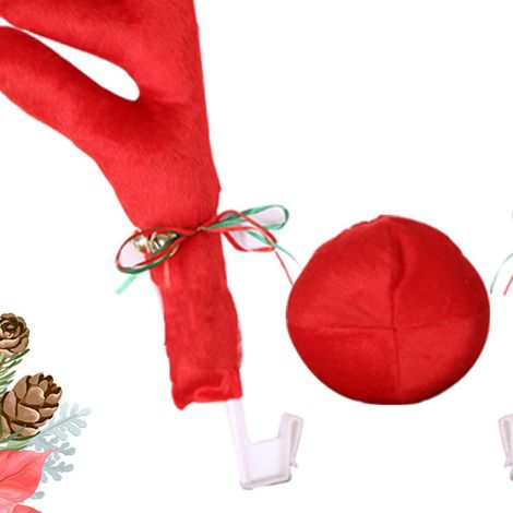 Ensemble de bois de renne pour voiture, mignon et amusant, avec clochettes, pour la décoration de Noël de votre voiture (rouge). (1/5)