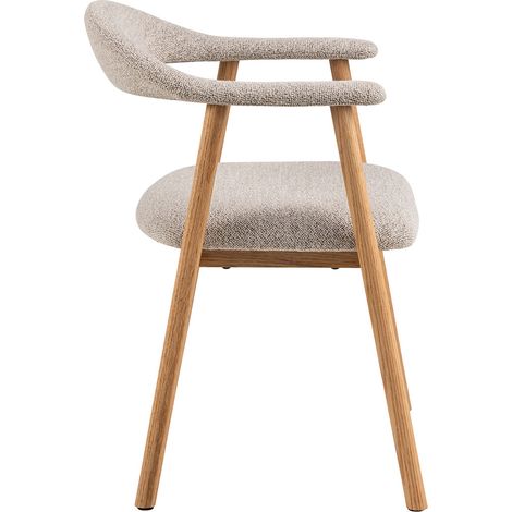 Fauteuil Addi beige rembourré avec pieds en bois, style bohème (1/5)