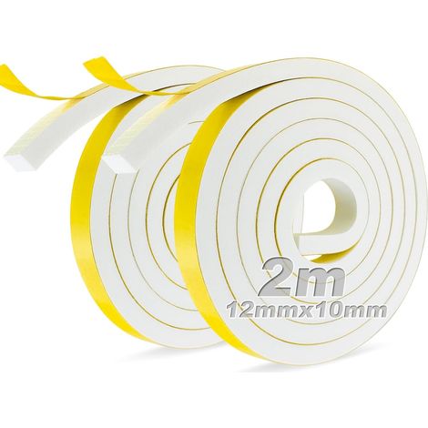 Door Seal 2 Rolls 12 mm (W) x 10 mm (H) x 2 m (L) Rubber Foam Insulating Seal for Windows, Doors, Self-Adhesive Anti-Collision Foam, Sound Insulation (1/5)