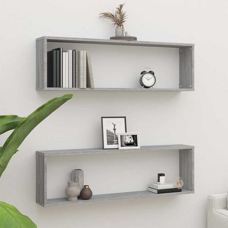 vidaXL Estante cubo pared 2 uds contrachapada gris Sonoma 100x15x30 cm (1/5)