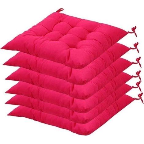 Lot de 6 coussins de chaise carrs 40 x 40 cm, matelasss, confortables et colors, pour l\'intrieur et l\'extrieur (rose rouge) (1/4)