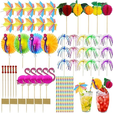 Kit de décoration de cocktails 150 pièces, pailles arc-en-ciel, parapluies, pics fantaisie