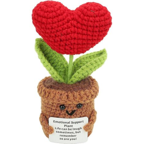 Gehäkelte Topfpflanzenpuppe, niedliche, positive, gestrickte Blumentopfpuppe für den Schreibtisch, Spielzeug, rotes Herz