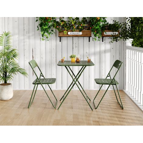 Set tavolo e sedie da giardino pieghevole 2 posti, acciaio verde DESVIAE (1/5)