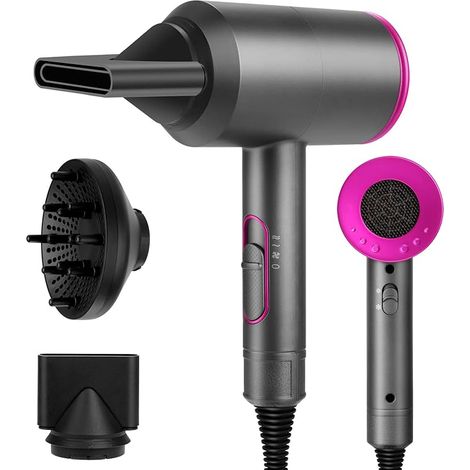 Sèche-cheveux ionique 2000W, puissant, avec 2 buses concentrateurs et 1 diffuseur, 3 vitesses et 2 températures pour séchage rapide des cheveux à domicile pour femmes (1/5)