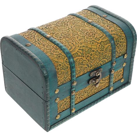 Coffre de Pirate en Bois, Boîte à Bijoux Décorative en Bois Vert, Rangement pour Petits Objets et Bijoux, Boîte à Souvenirs, pour Bureau et Salon (1/5)