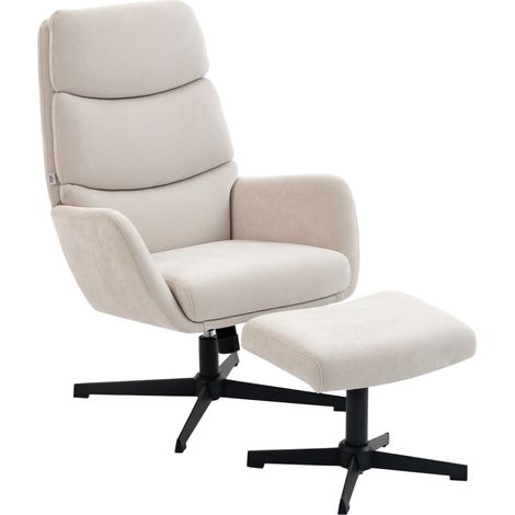 Lounge-Sessel mit Fußstütze, bequemer hoher Rückenlehne, Metallgestell, für Wohn- oder Schlafzimmer, beige