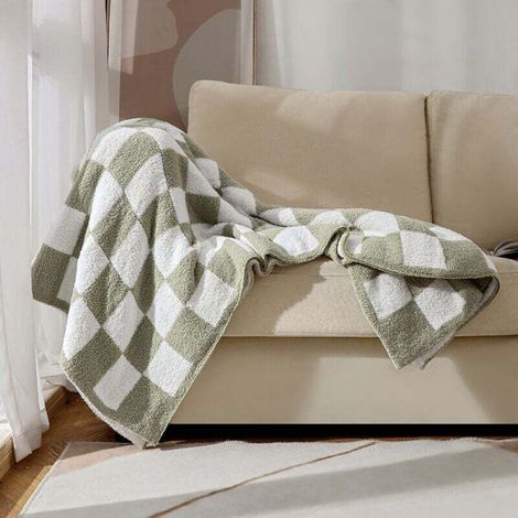 Couverture à carreaux, vert sauge, en microfibre, douce, confortable, chaude, faite à la main, pour canapé, chaise, lit, camping, pique-nique, voyage, couverture de lit légère 70 x 100 cm (1/3)
