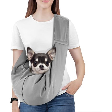 1 Sac de transport réversible pour chien et chat, harnais de sécurité intégré, bandoulière réglable, poche de rangement