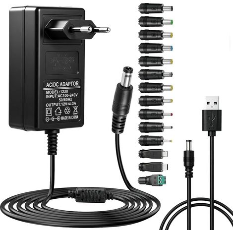 Alimentation 12V 3A 36W Universal Adaptateur Transformateur 220V Chargeur Universel 12V 14 DC Plug Bande LED Routeur Caméra GPS Haut Parleur Écran PC l'électronique Protection Court Circuit (1/5)