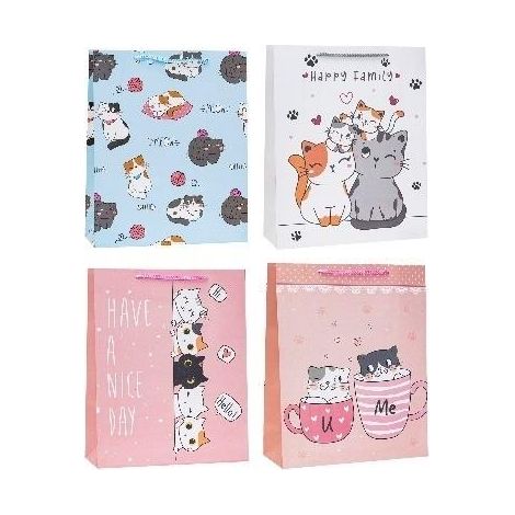 Borsa decorativa con gatti, 26x32x10 cm, rosette miste
