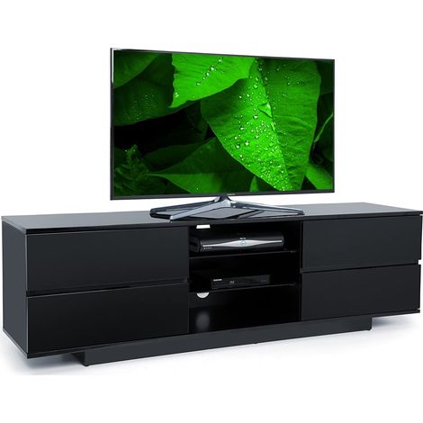 Centurion Supports Avitus Premium High Gloss Black with 4-Black Drawers & 3-Shelf 32"-65" LED/ OLED / LCD TV Cabinet - Fully Assembled (1/5)