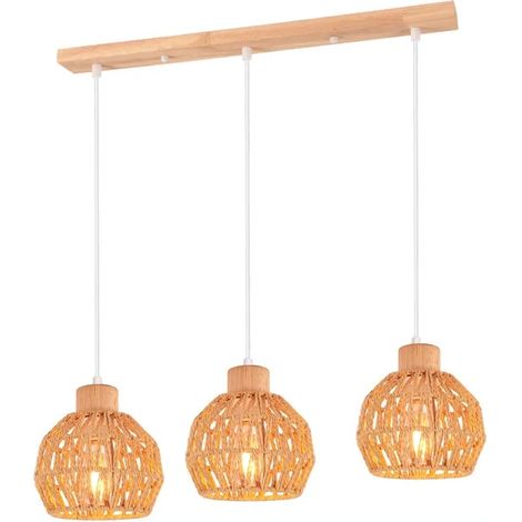 3lampes Suspensions Luminaires Industriel E27 Lustre Abat-jouren Rotin Brun Plafonnier Vintage en Cage pour Salon Chambre (1/5)