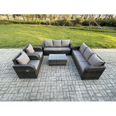 Fimous Ensemble de canapés en rotin avec Canapé 3 places Chaise inclinable Gris foncé mixte (1/5)