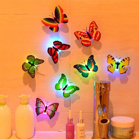 Veilleuse, 10 stickers muraux papillons LED, autocollants muraux 3D, décoration intérieure (1/5)