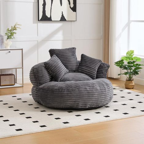 Lounger Sitzsack Sofa mit hohem Rücken & 3 Kissen Cord Dunkelgrau Ohne Montage (1/5)