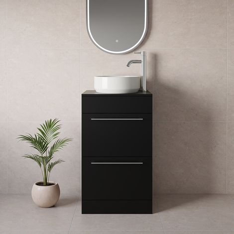 Napoli 390 Matt Black 500mm 2 Drawer Vanity Unit for Countertop Basins - 500mm - Chrome 320mm Handle