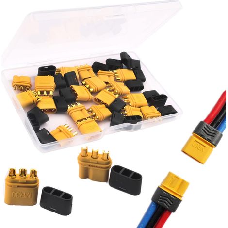 10 Pairs MR30 Connector Sleeve for RC Lipo Battery and More (10pcs MR30 Male Connector + 10pcs MR30 Female Connector)