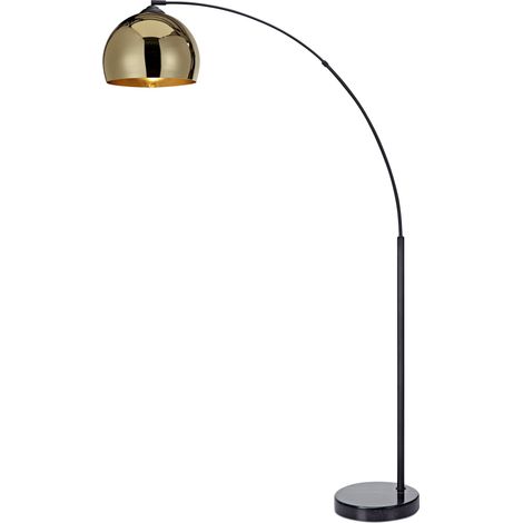 Lampadaire arc lampe de salon abat-jour doré pied marbre noir (1/5)