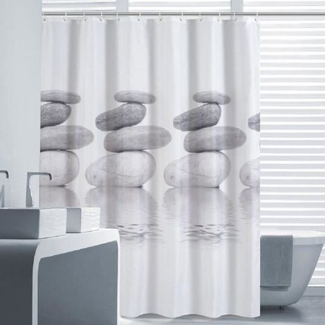 1 pièce Rideau de douche, imperméable, galet imprimé, polyester, 180x180 cm, avec 12 anneaux, salle de bain moderne