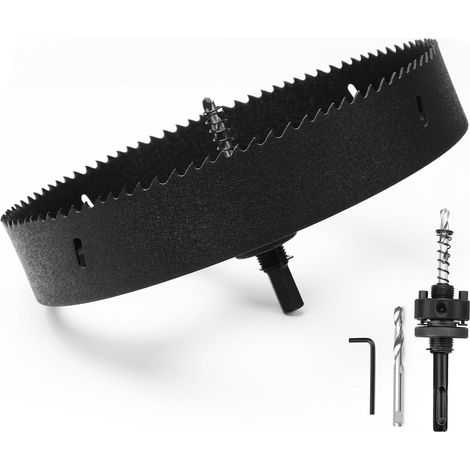 Scie cloche bi-métal 210 mm avec tige SDS plus et tige hexagonale - Set couronne de forage pour bois, placoplâtre, métaux fins, plastiques (1/5)