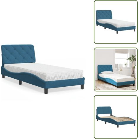 Bett mit Matratze Blau 90x200 cm Samt - Samtsofa - Boxspringbetten - Doppelbett - Einzelbett - Blau Sofa