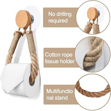Vintage-Toilettenpapierhalter aus Seil, kein Bohren erforderlich, Toilettenpapierhalter fürs Badezimmer, Vintage-Industrie-Seildekoration (1/4)