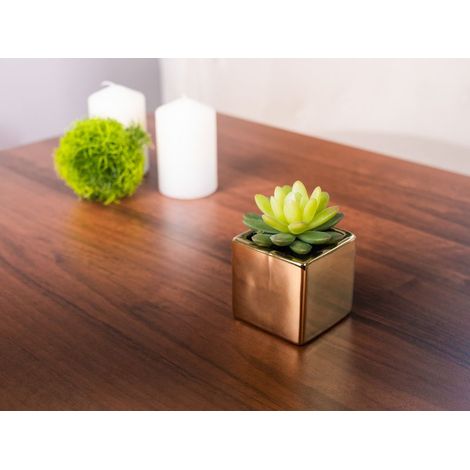 Sukkulente MagicHome SA3905, 15 cm, Topf - Keramik, golden, künstlich