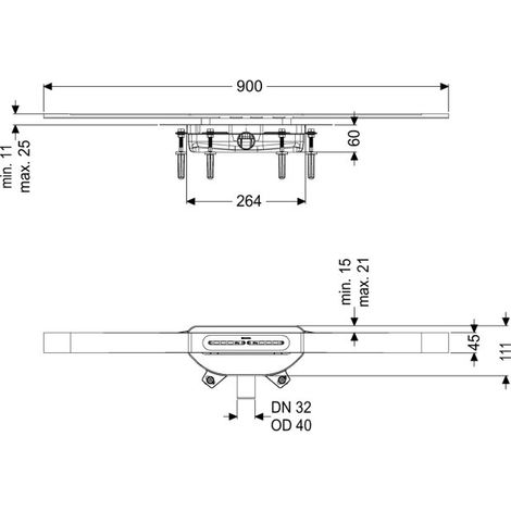Canal de douche Linearis Infinity 60 L : 900 mm, DN 40, cuivre brossé, Megastop