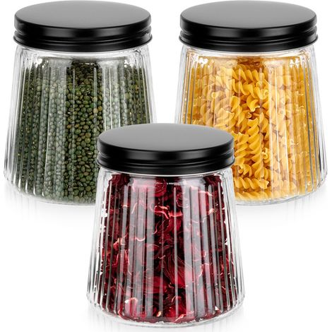 Recipientes de vidrio para productos a granel con tapa, 700 ml, 3 unidades. (1/5)