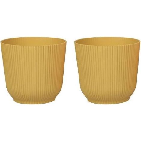 Pots de Fleurs Mats Pots de Plantes Ronds en Plastique Durables et Légers pour Salon et Salle à Manger - 2 pièces (Moutarde, 14 cm) (1/5)
