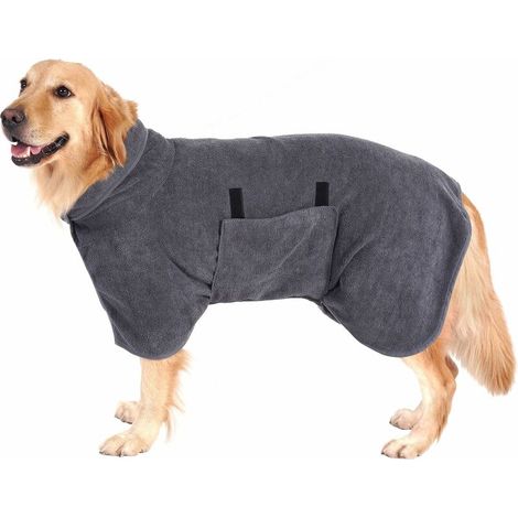 LaBlanc – Super saugfähiger Mikrofaser-Hundebademantel, schnell trocknendes Hundebadetuch, Bademantel für mittelgroße und große Hunde (Grau, XL)